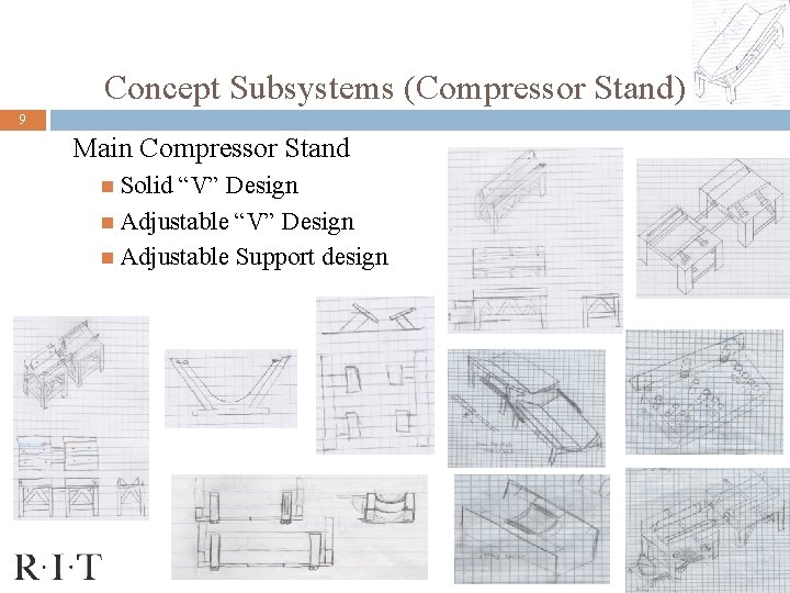 Concept Subsystems (Compressor Stand) 9 Main Compressor Stand Solid “V” Design Adjustable Support design