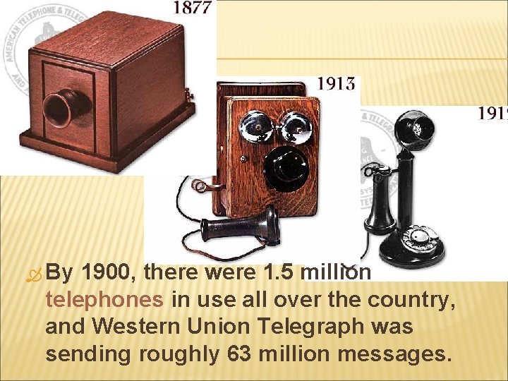  By 1900, there were 1. 5 million telephones in use all over the