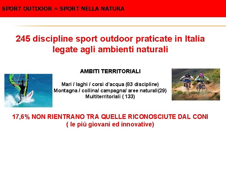 SPORT OUTDOOR = SPORT NELLA NATURA 245 discipline sport outdoor praticate in Italia legate