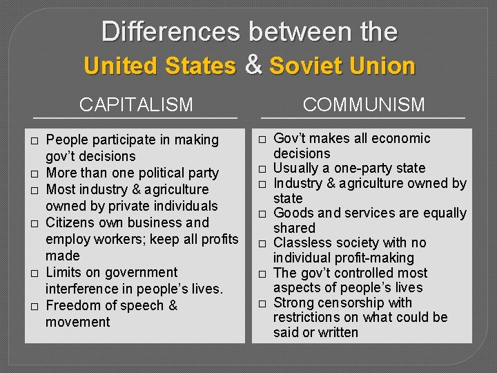 Differences between the United States & Soviet Union CAPITALISM � � � People participate