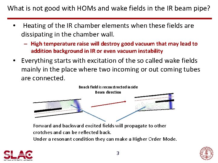 What is not good with HOMs and wake fields in the IR beam pipe?