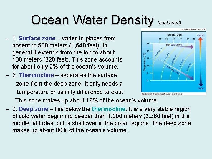 Ocean Water Density (continued) – 1. Surface zone – varies in places from absent