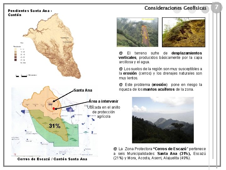 Consideraciones Geofísicas Pendientes Santa Ana Cantón @ El terreno sufre de desplazamientos verticales, producidos