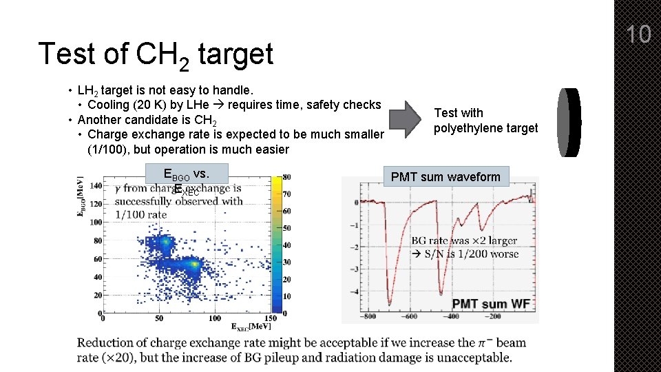 10 Test of CH 2 target • LH 2 target is not easy to