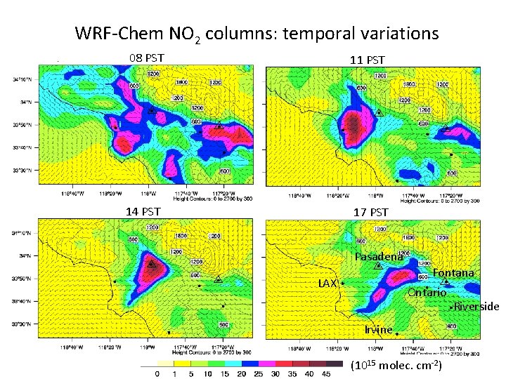 WRF-Chem NO 2 columns: temporal variations 08 PST 11 PST 14 PST 17 PST