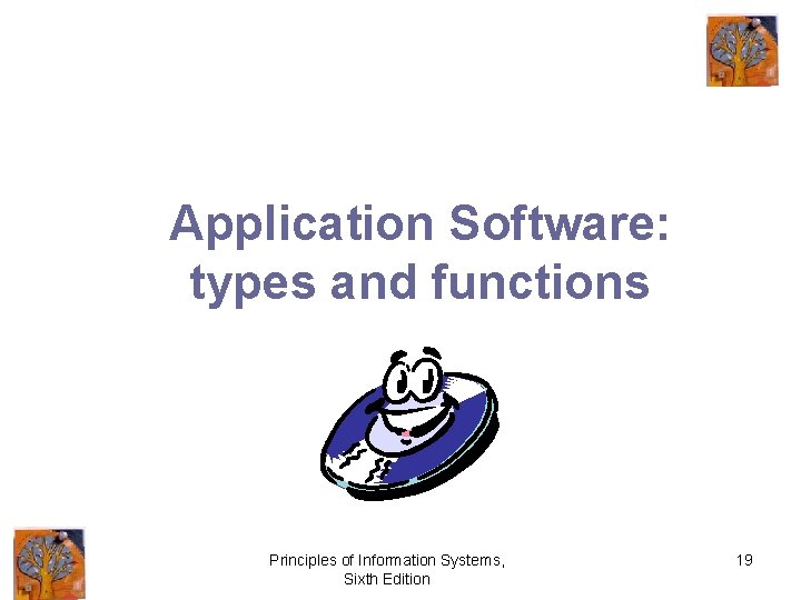 Application Software: types and functions Principles of Information Systems, Sixth Edition 19 