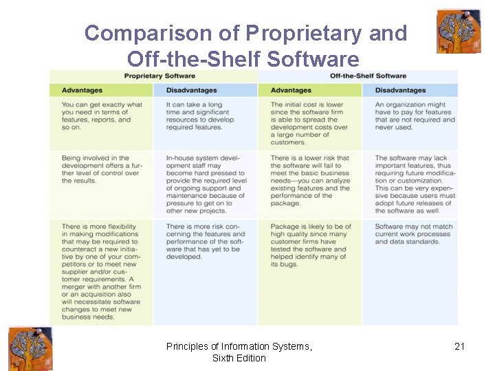 Comparison of Proprietary and Off-the-Shelf Software Principles of Information Systems, Sixth Edition 21 