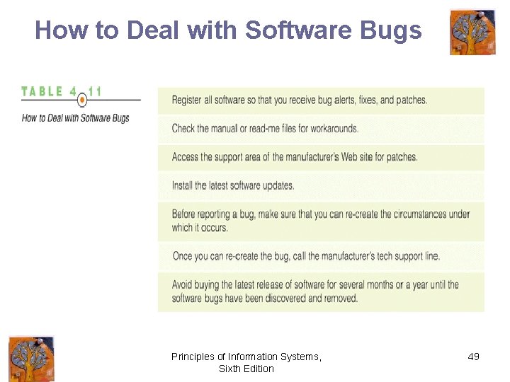 How to Deal with Software Bugs Principles of Information Systems, Sixth Edition 49 