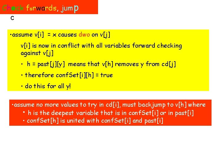 Check forwards, jump back! • assume v[i] = x causes dwo on v[j] v[i]