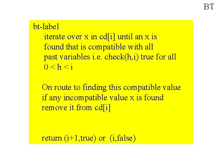 BT bt-label iterate over x in cd[i] until an x is found that is