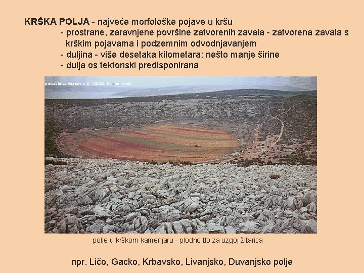 KRŠKA POLJA - najveće morfološke pojave u kršu - prostrane, zaravnjene površine zatvorenih zavala