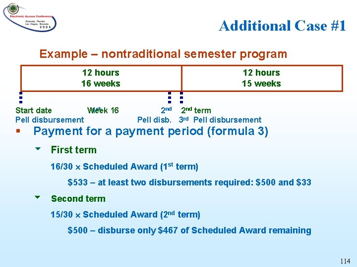 Additional Case #1 Example – nontraditional semester program 12 hours 16 weeks Start date