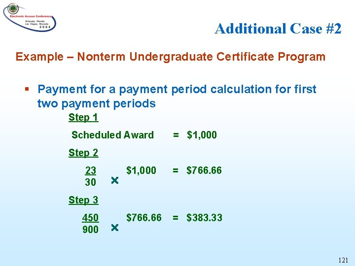 Additional Case #2 Example – Nonterm Undergraduate Certificate Program § Payment for a payment