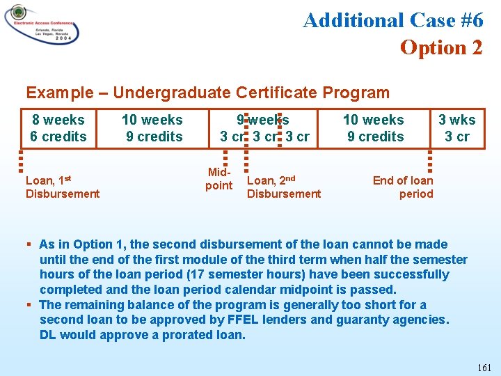 Additional Case #6 Option 2 Example – Undergraduate Certificate Program 8 weeks 6 credits