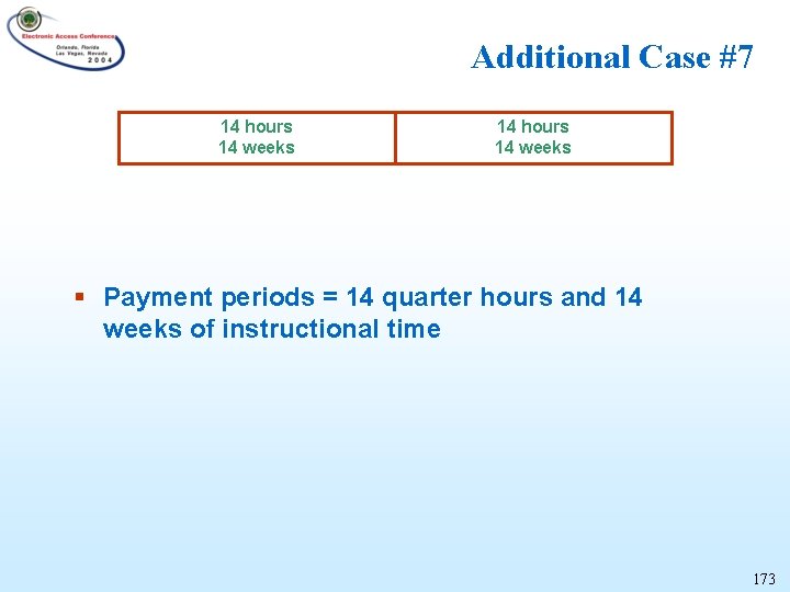 Additional Case #7 14 hours 14 weeks § Payment periods = 14 quarter hours