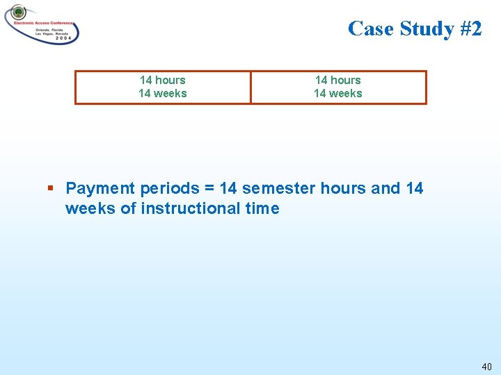 Case Study #2 14 hours 14 weeks § Payment periods = 14 semester hours