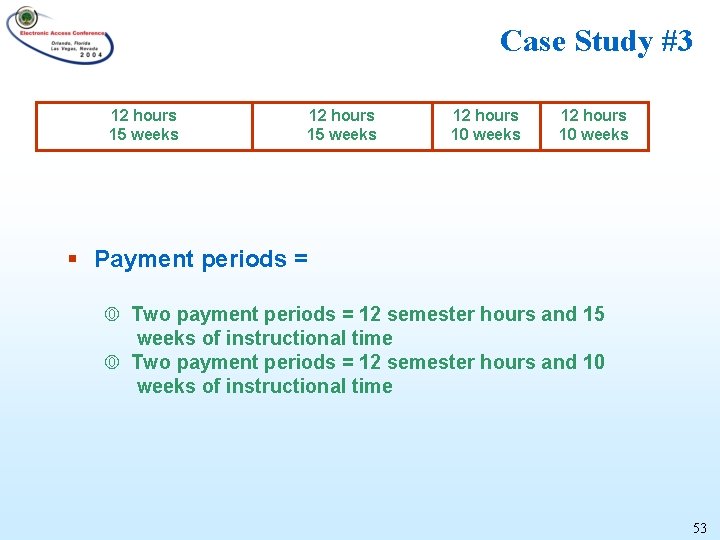 Case Study #3 12 hours 15 weeks 12 hours 10 weeks § Payment periods