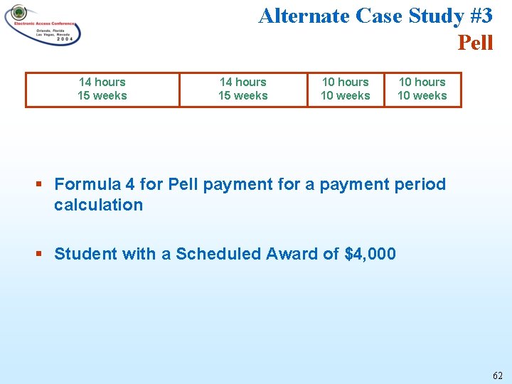 Alternate Case Study #3 Pell 14 hours 15 weeks 10 hours 10 weeks §