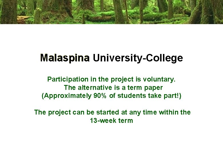 Malaspina University-College Participation in the project is voluntary. The alternative is a term paper