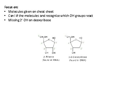 Focus on: • Molecules given on cheat sheet • Can I # the molecules