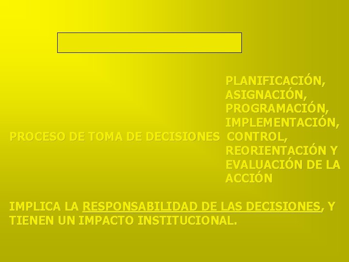 GESTIÓN DIRECTIVA PLANIFICACIÓN, ASIGNACIÓN, PROGRAMACIÓN, IMPLEMENTACIÓN, PROCESO DE TOMA DE DECISIONES CONTROL, REORIENTACIÓN Y