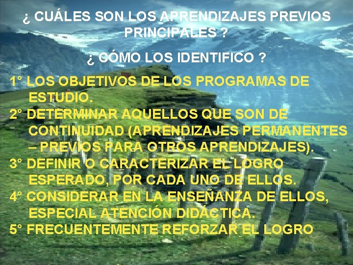 ¿ CUÁLES SON LOS APRENDIZAJES PREVIOS PRINCIPALES ? ¿ CÓMO LOS IDENTIFICO ? 1°