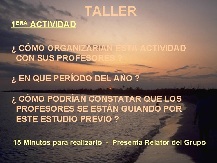 TALLER 1 ERA ACTIVIDAD ¿ CÓMO ORGANIZARIAN ESTA ACTIVIDAD CON SUS PROFESORES ? ¿