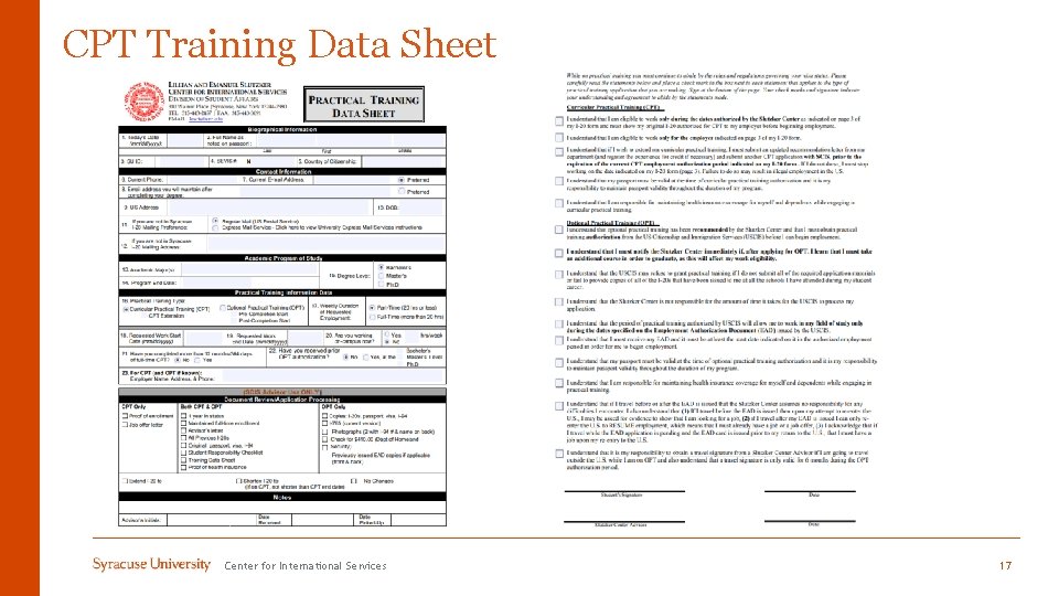 CPT Training Data Sheet Center for International Services 17 