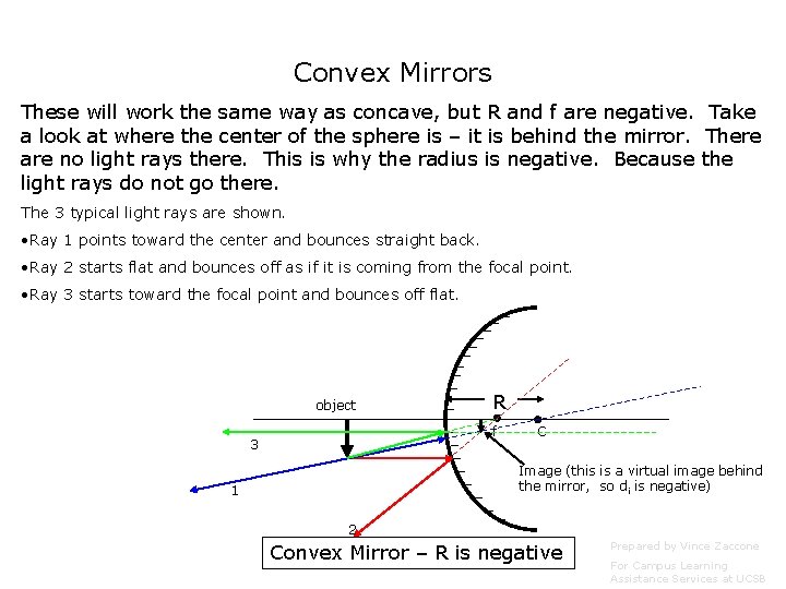 Convex Mirrors These will work the same way as concave, but R and f