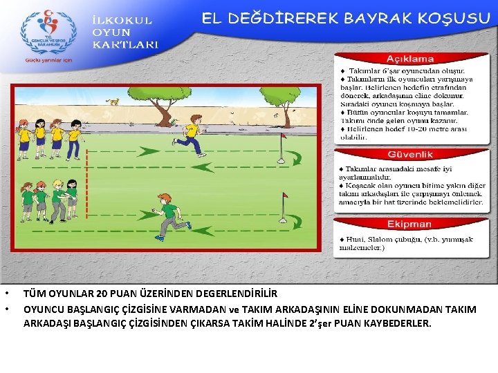  • • TÜM OYUNLAR 20 PUAN ÜZERİNDEN DEGERLENDİRİLİR OYUNCU BAŞLANGIÇ ÇİZGİSİNE VARMADAN ve