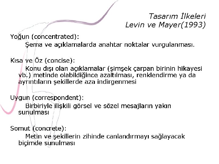 Tasarım İlkeleri Levin ve Mayer(1993) 