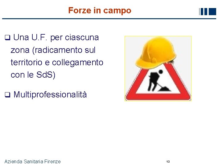 Forze in campo q q Una U. F. per ciascuna zona (radicamento sul territorio