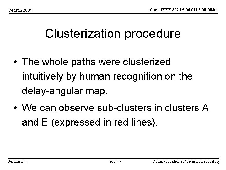 doc. : IEEE 802. 15 -04 -0112 -00 -004 a March 2004 Clusterization procedure