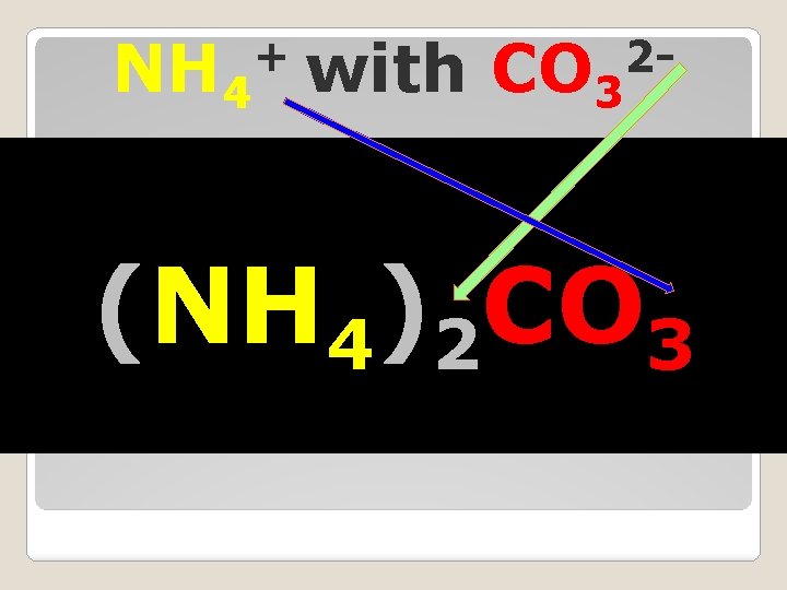 NH 4 with CO 3 + 2 - (NH 4)2 CO 3 