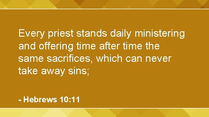 Every priest stands daily ministering and offering time after time the same sacrifices, which