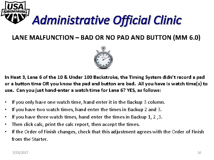 Administrative Official Clinic LANE MALFUNCTION – BAD OR NO PAD AND BUTTON (MM 6.