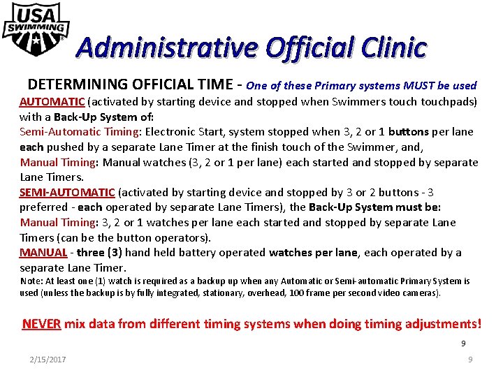 Administrative Official Clinic DETERMINING OFFICIAL TIME - One of these Primary systems MUST be