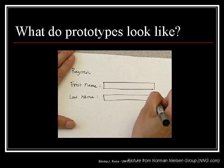 What do prototypes look like? Picture Emma J. Rose - UWTC from Norman Nielsen What do prototypes look like? Picture Emma J. Rose - UWTC from Norman Nielsen