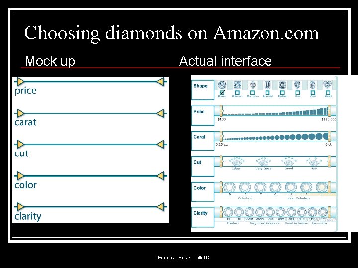 Choosing diamonds on Amazon. com Mock up Actual interface Emma J. Rose - UWTC Choosing diamonds on Amazon. com Mock up Actual interface Emma J. Rose - UWTC