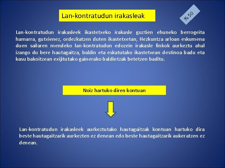 Lan-kontratudun irakasleak % 50 Lan-kontratudun irakasleek ikastetxeko irakasle guztien ehuneko berrogeita hamarra, gutxienez, ordezkatzen