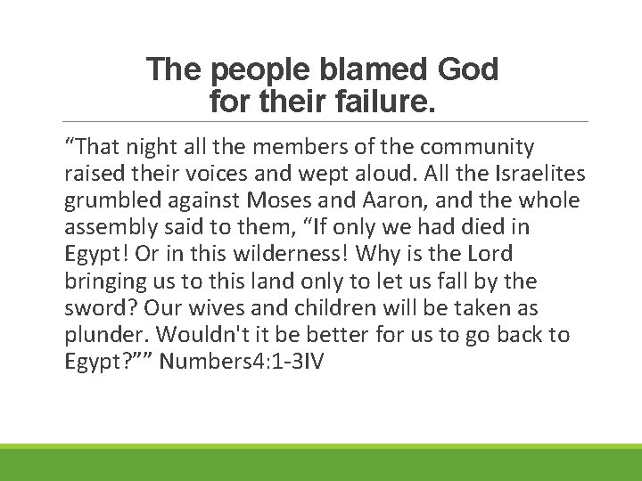 The people blamed God for their failure. “That night all the members of the