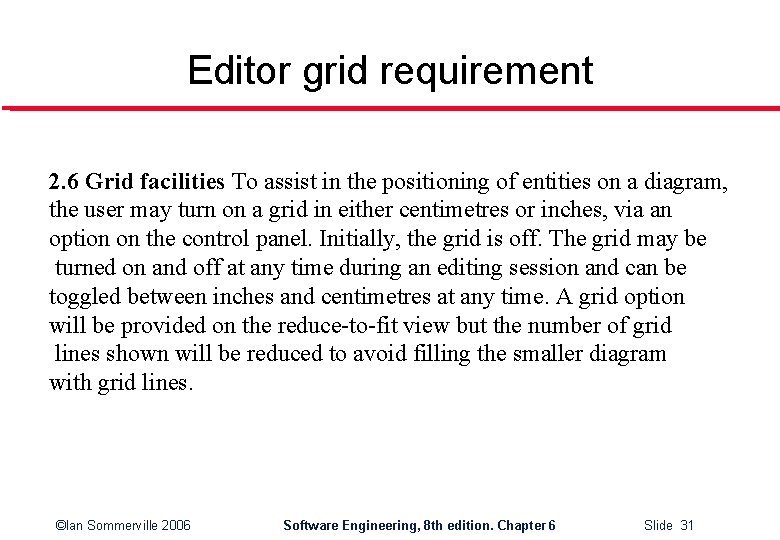 Editor grid requirement 2. 6 Grid facilities To assist in the positioning of entities