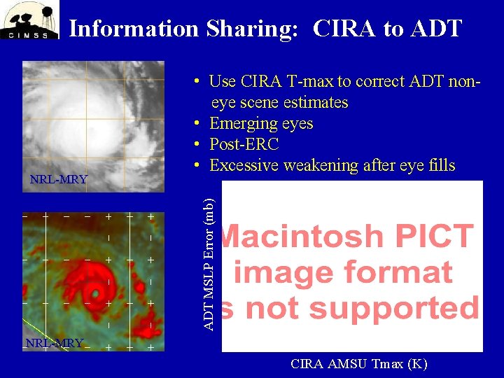 Information Sharing: CIRA to ADT MSLP Error (mb) NRL-MRY • Use CIRA T-max to