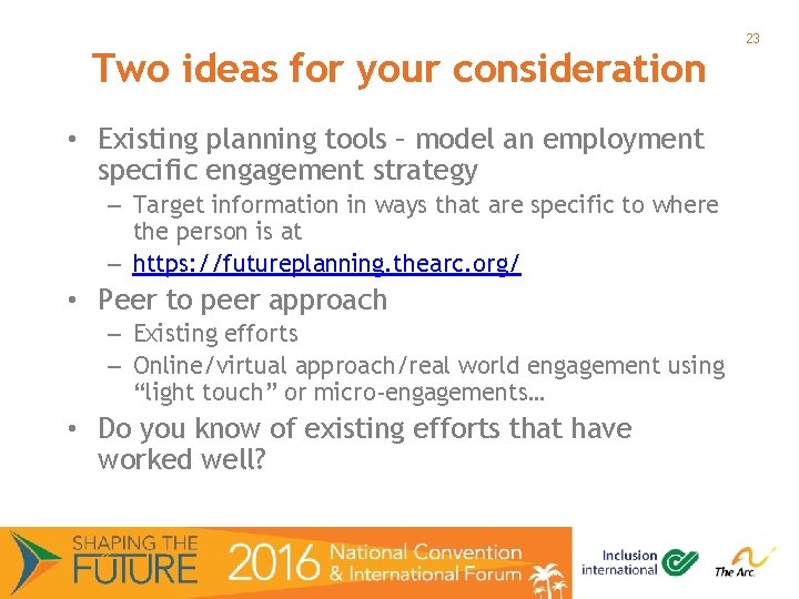 Two ideas for your consideration • Existing planning tools – model an employment specific