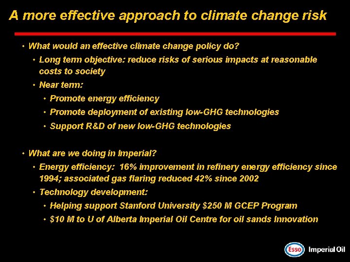 A more effective approach to climate change risk • What would an effective climate