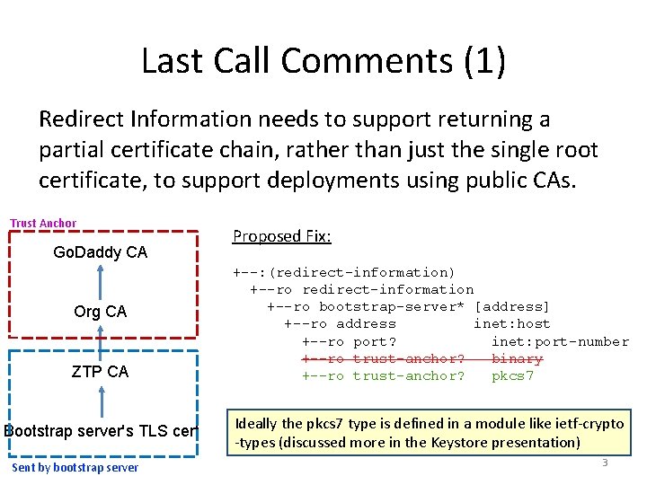 Last Call Comments (1) Redirect Information needs to support returning a partial certificate chain,