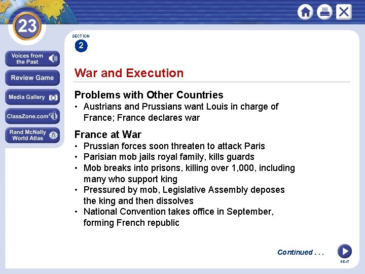 SECTION 2 War and Execution Problems with Other Countries • Austrians and Prussians want