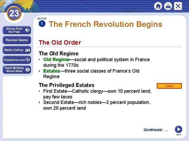 SECTION 1 The French Revolution Begins The Old Order The Old Regime • Old