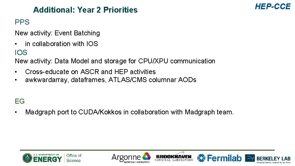 Additional: Year 2 Priorities PPS New activity: Event Batching • in collaboration with IOS