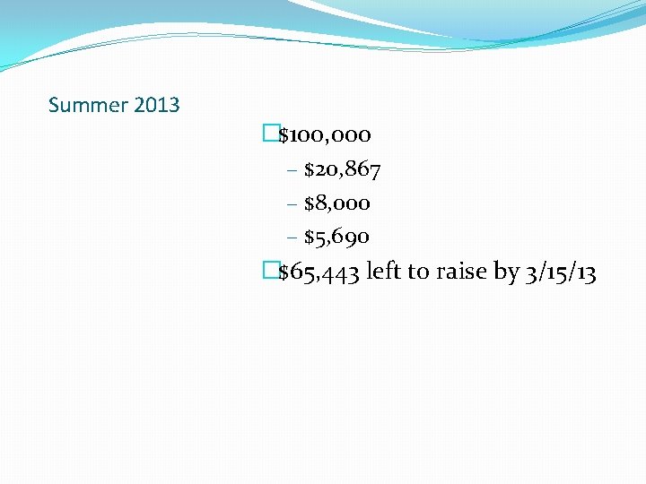 Summer 2013 �$100, 000 - $20, 867 - $8, 000 - $5, 690 �$65,